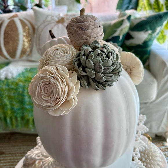 NEW! Pumpkin & Flowers Designer White Pumpkin - Picture 6 of 14